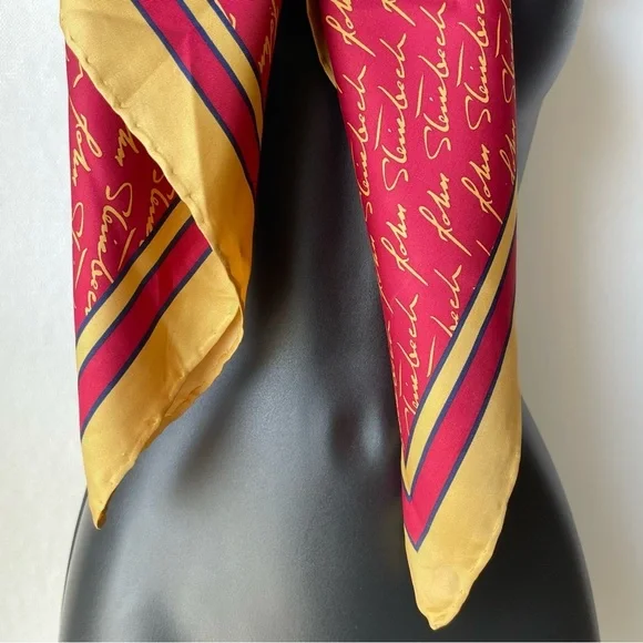 Josh Bach 100% Silk Scarf John Steinbeck Signature Print Red Square 35 x 35 In. - Picture 3 of 11